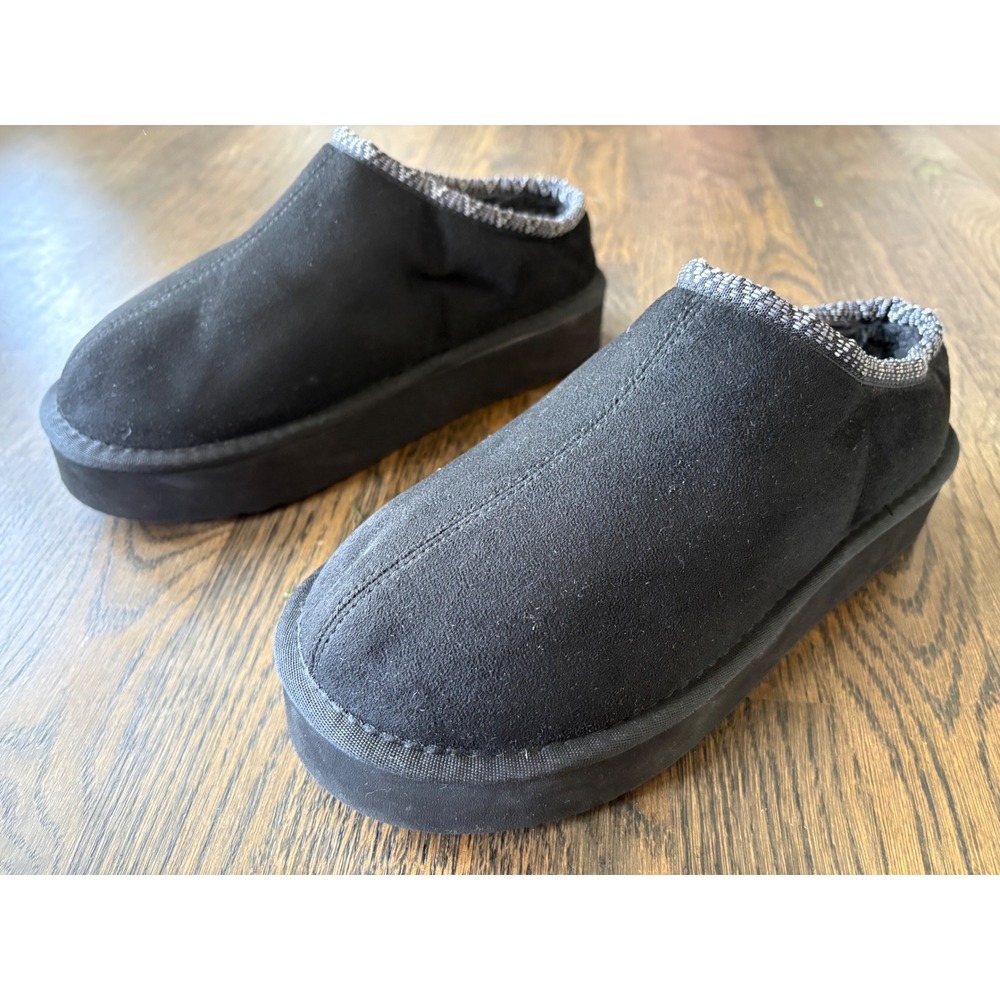 Pawz Black Platform Slipper Shoes Faux Fur Lined WMPW25BP087 Womens 8